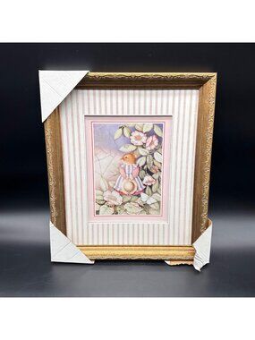Mouse Spider Web Wall Hanging Print Ornate Gold Frame Cottage Granny Whimsical